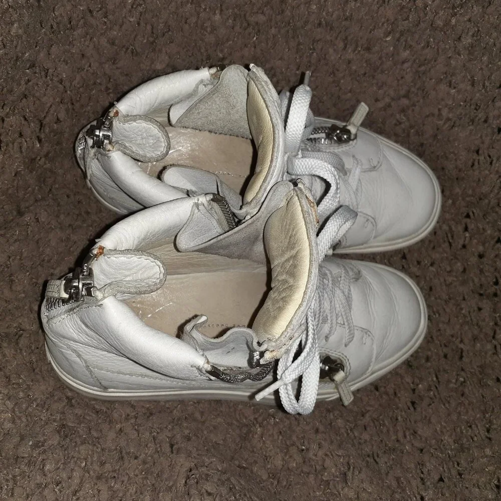 GIUSEPPE ZANOTTI-London-Double/Back Zip White Leather Sneakers-Sz 37.5-Excellent
